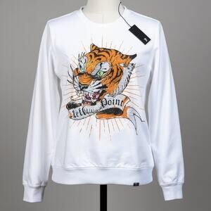 Rhinestone Tiger Graphic Sweatshirt 2XL White Streetwear NWT Bold Bling Crewneck